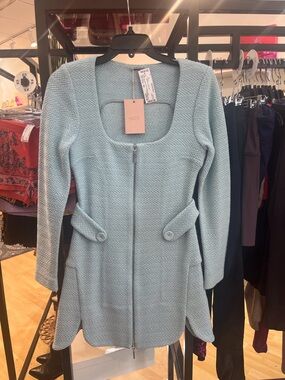 Alexis Light Blue Long-Sleeve Textured Mini Dress